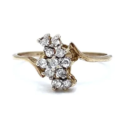 9ct 375 Yellow Gold Cluster Dress Ring W/ Natural Diamonds 0.11cts - Size M • $155
