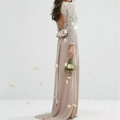 TFNC Bridesmaid Dress Elly Maxi With Lace In Mink Size M UK 10 RRP £60 NH9 ZZ 14 • £54.99