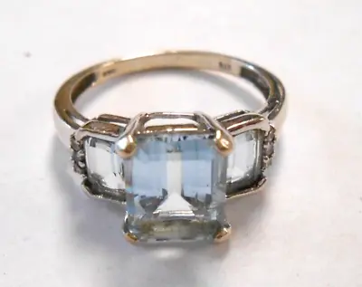 Fabulous Estate 14K White Gold Aquamarine And Diamond Set Woman's Ring Size 9 • $499