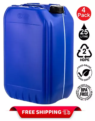 4 X 25L LITRE PLASTIC WATER CONTAINER CARRIER FOOD DRUM JERRYCAN JERRICAN BLUE • £42.45