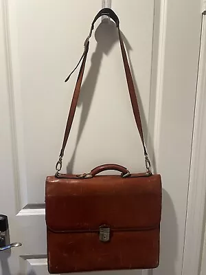 BOSCA Vintage Leather  Brown Briefcase Laptop Case Long Shoulder Strap NO KEY • $49.99