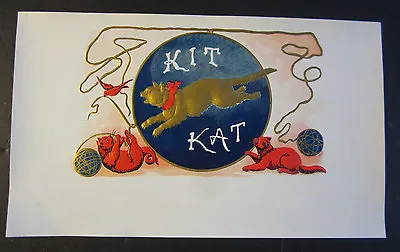 Original Old Antique - KIT KAT - CIGAR BOX Inner LABEL - Gold And RED CATS  • $171.30