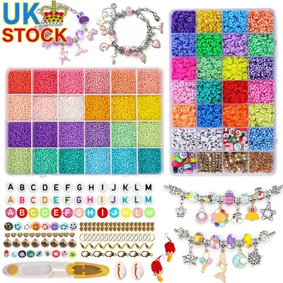 £5.98 • Buy Bracelet Making Kit Jewellery Charms Pendant Clay Seed Beads Crystal Rubber Loom
