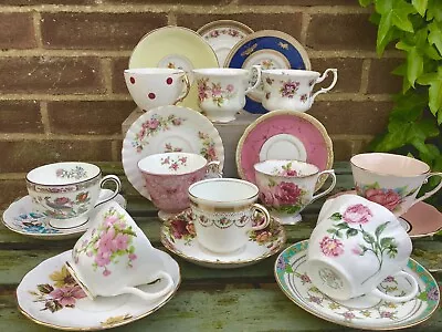 10 X Vintage Mismatched Bone China Tea Cups & Saucers • £30