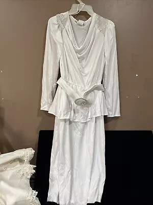 Vintage 1980’s Polyester White Dress Wedding Bridal Disco Long Sleeve • $29.95