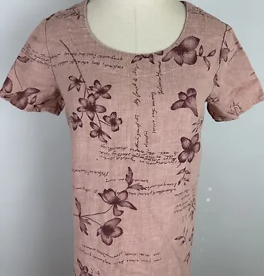 Vintage 90s Dusty Rose Pink Linen Midi Dress PETITE XS Romantic Floral Print Mom • $29.99