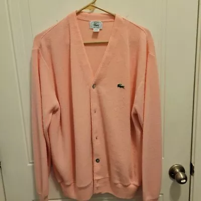 1980's Izod Lacoste V-Neck Button Down Sweater - Large - Pink 100% Orlon • $33.60