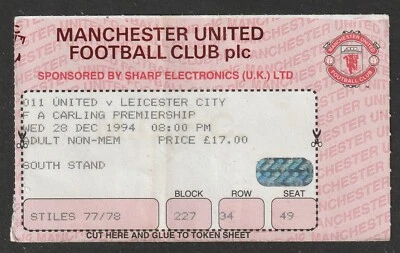 £1.99 • Buy 28/12/1994 Ticket: Manchester United V Leicester City