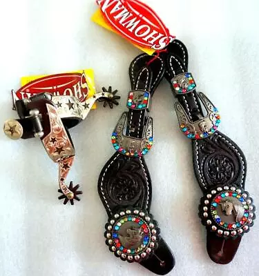 Combo Spurs +Spur Straps Kids Youth 7~9  Western Unicorn Conchos Multi Colored! • $74.50