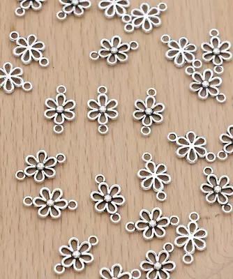 BN 30 X Double Connector Silver Alloy Small Daisies For Jewellery Making Crafts • £1.50