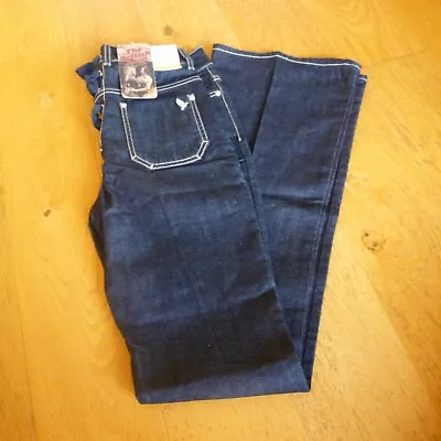 Made In Heaven Jeans Y2K Wide Flare Corset Back Ribbon Tie Size 26 Blue NEW BNWT • £29.99