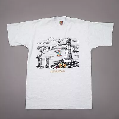 Vintage 90s FOTL Aruba Lighthouse T Shirt Mens Large Gray Cotton Single Stitch • $14.88