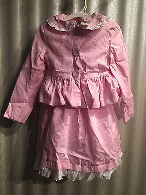 Maggie & Zoe 2 Piece Dress Jacket Set Pink White Dots Ruffles Bows Dress  4 • $45