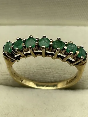 Vintage 9ct Gold 7 Stone Natural Emerald Ring • £115