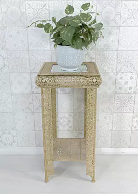 £85 • Buy Antique Gold Lamp Plant Table Embossed Moroccan Style Metal Glass (GZ425)