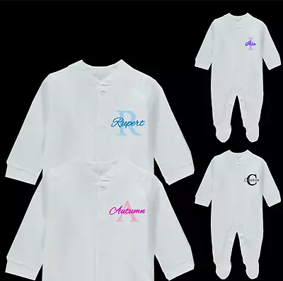 £6.47 • Buy Initial Babygrow Personalised Monogram Sleepsuit Any Name Printed Baby Boy Girl