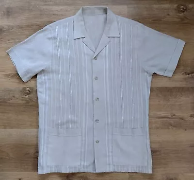 Vintage St. Michael M&S Guyabera S/s SHIRT M Bowling Darts Rockabilly Beige • £29.95