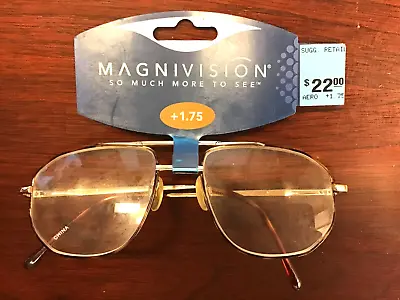 Reading Glasses MAGNAVISION Men-Women's+1.75 Gold Frames Wide Vision Save $15 • $6.95