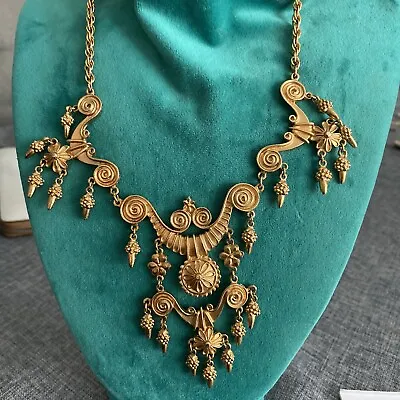 Vintage Signed VENDOME Etruscan Revival Necklace Goldtone Statement Piece RARE • $199