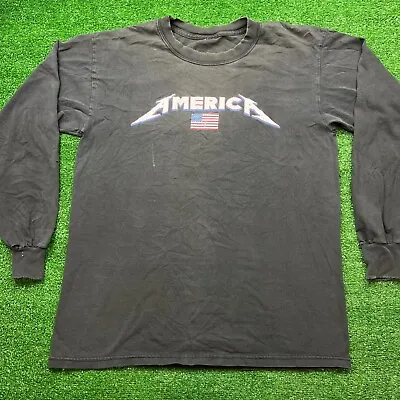Vintage 90's Metallica Style America Spellout T-Shirt Long Sleeve Size Large USA • $40