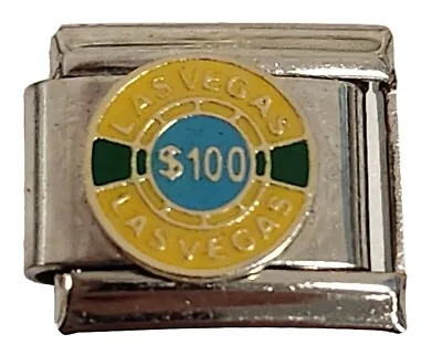 Poker Chip $100 Las Vegas Gambling Token  Italian Charm Bracelet Link 9mm  • $2.95