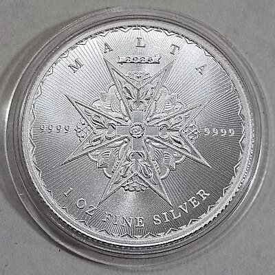 2023 One Ounce Silver Maltese Cross Coin Malta 1 Oz .9999 Fine In Capsule 5 Euro • $35.87