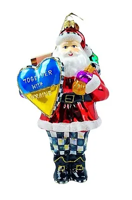 MacKenzie Childs Together With Ukraine Courtly Check Glass Ornament Original Box • $98