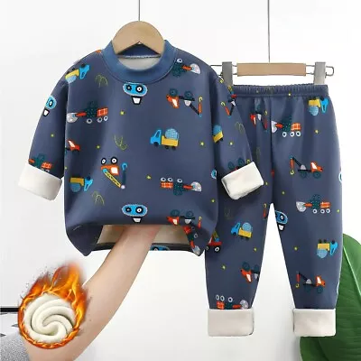 2PCS Kids Baby Winter Fleece Tracksuit Sweatshirt Tops Pants Clothes Outfits Set • £13.99