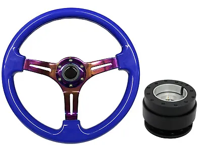 £89.99 • Buy Blue Neo Chrome DB TS Steering Wheel + Quick Release Boss BKB