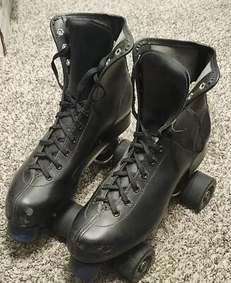 Vintage Men's Roller Derby Black Leather Skates Urethane Wheels Size 8 • $49.99