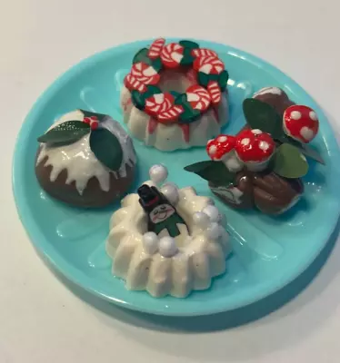 Dollhouse Miniature Platter Of Christmas Cakes Handcrafted • $26