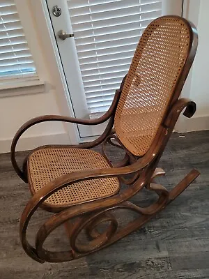 Vintage Mid Century Modern Oak Cane & Bentwood Rocking Chair Rocker Thonet Style • $209.90