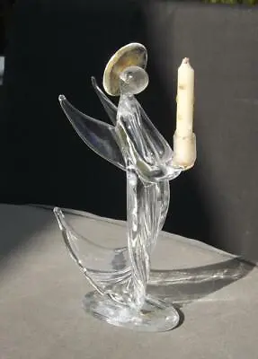 Murano Angel Candle Holder Figurine Gold Flecks In Halo Italy EXC • $28