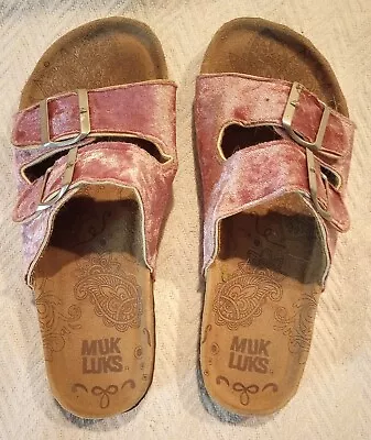 MukLuks Double Strap Sandals Pink Velvet Slip On Shoes Women Size 9 Memory Foam  • $28.99