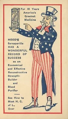 1898 Hood's Sarsaparilla Uncle Sam 4th Of July Advertising Card • $25