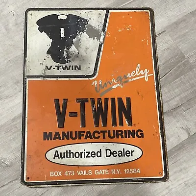 Vintage V-Twin Motorcycle Engine Authorized Dealer Sign Gas Oil Heavier Metal • $117