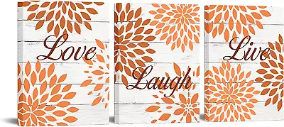 £48.82 • Buy Orange Dahlia Canvas Wall Art Love Laugh Live Sign Pictures Flower Rustic Wood P