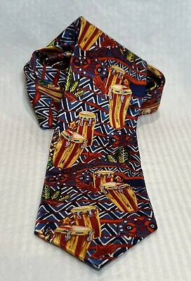 *VINTAGE* Carlos Santana  PRIMAVERA  Men's Multicolor Latin Music Bongos Tie EUC • $4.50