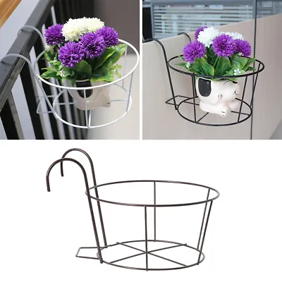 Metal Hanging Pot Plant Rack Flower Planter Holder For Garden Balcony Fence Hook • £6.94