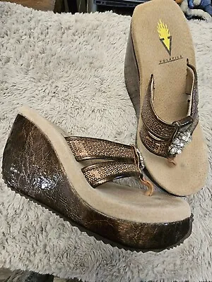 Women's Volatile Blast Sandals Size 6 Brown Micro-sequins LG  Rhinestone Accents • $19.99