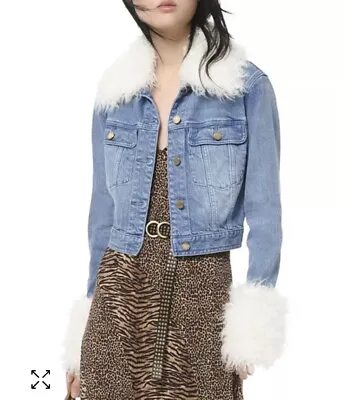 Michael Kors Cropped Light Denim Jacket With Fur XS • $125