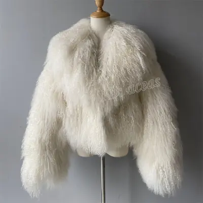 Women Real Mongolian Fur Coat Big Lapel Real Fur Warm Fluffy Short Jacket Casual • $209.15