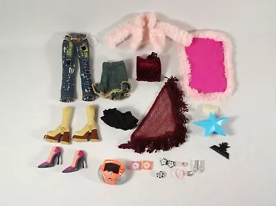 BRATZ Clothing Accessories Lot Jewelry Shoes Belt Mini CD Player CDs Lot C • $20.42