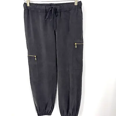 Maggie Ward Silk Jogger Pants Womens  XS Cargo Zip Black Charcoal Revolve • $32.35