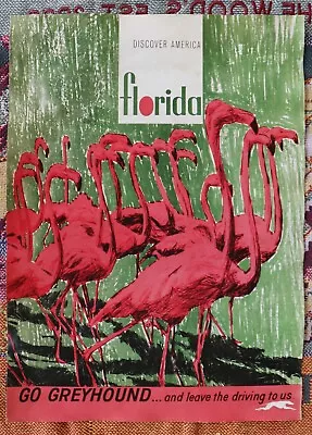 1960s Greyhound Florida Travel Poster Flamingos • $24.99