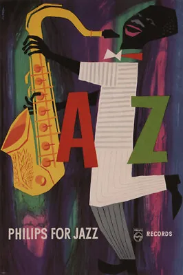 PHILIPS For Jazz POSTER C VAN VELSEN Netherlands 1955-1956 Vintage Ad 20x30 • $9.99