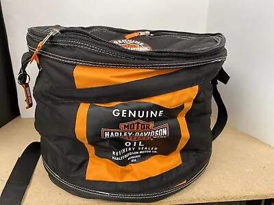 Harley Davidson Motor Oil Can Style Collapsible Cooler Round Insulated Bag 5 Gal • $24.95