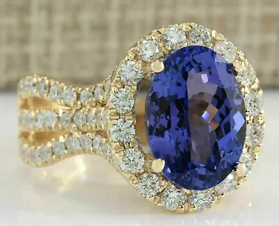 Women's 5Ct Oval Cut Lab-Created Blue Tanzanite Halo Ring 14K Yellow Gold Finish • $124.99