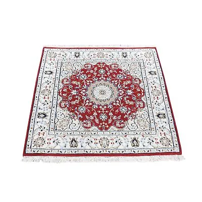 3'2 X3'2  Red Nain Flower Design 250 KPSI Wool Hand Knotted Square Rug R80626 • $341.10