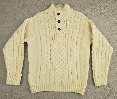 L.L. Bean Vintage Made In Ireland Thick Wool Fisherman Knit Sweater Mens M Cream • $59.99